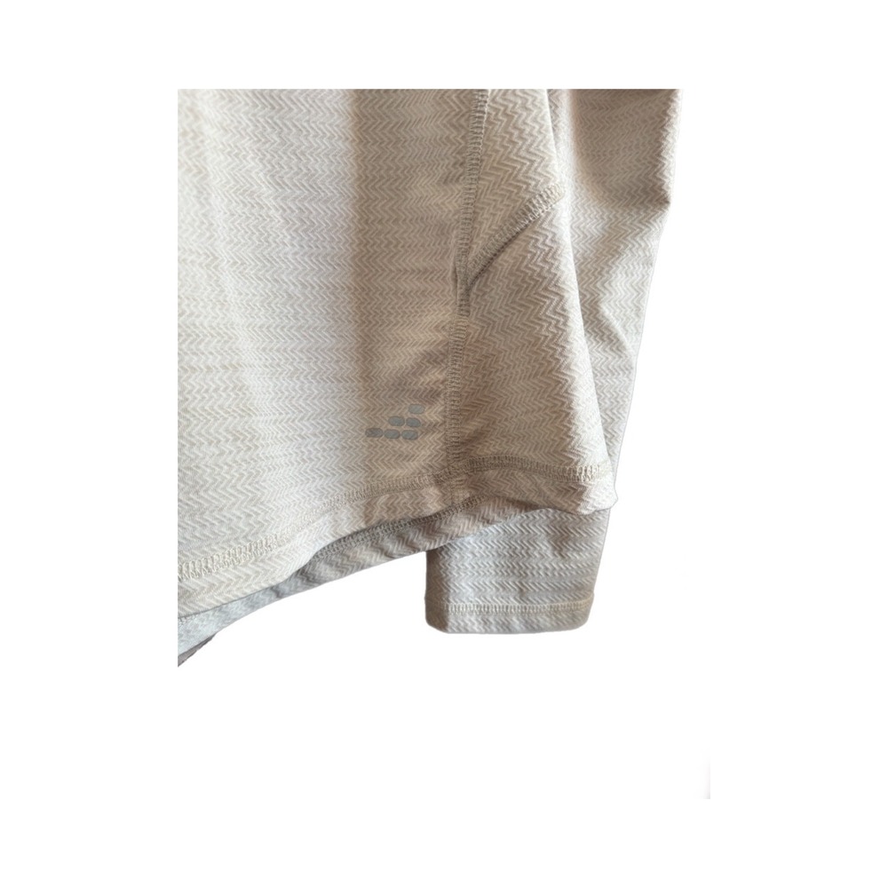 BCG Pullover Top Women Large Beige Excellent 1/4 Zip Chevron Thumbhole Active - Picture 3 of 7